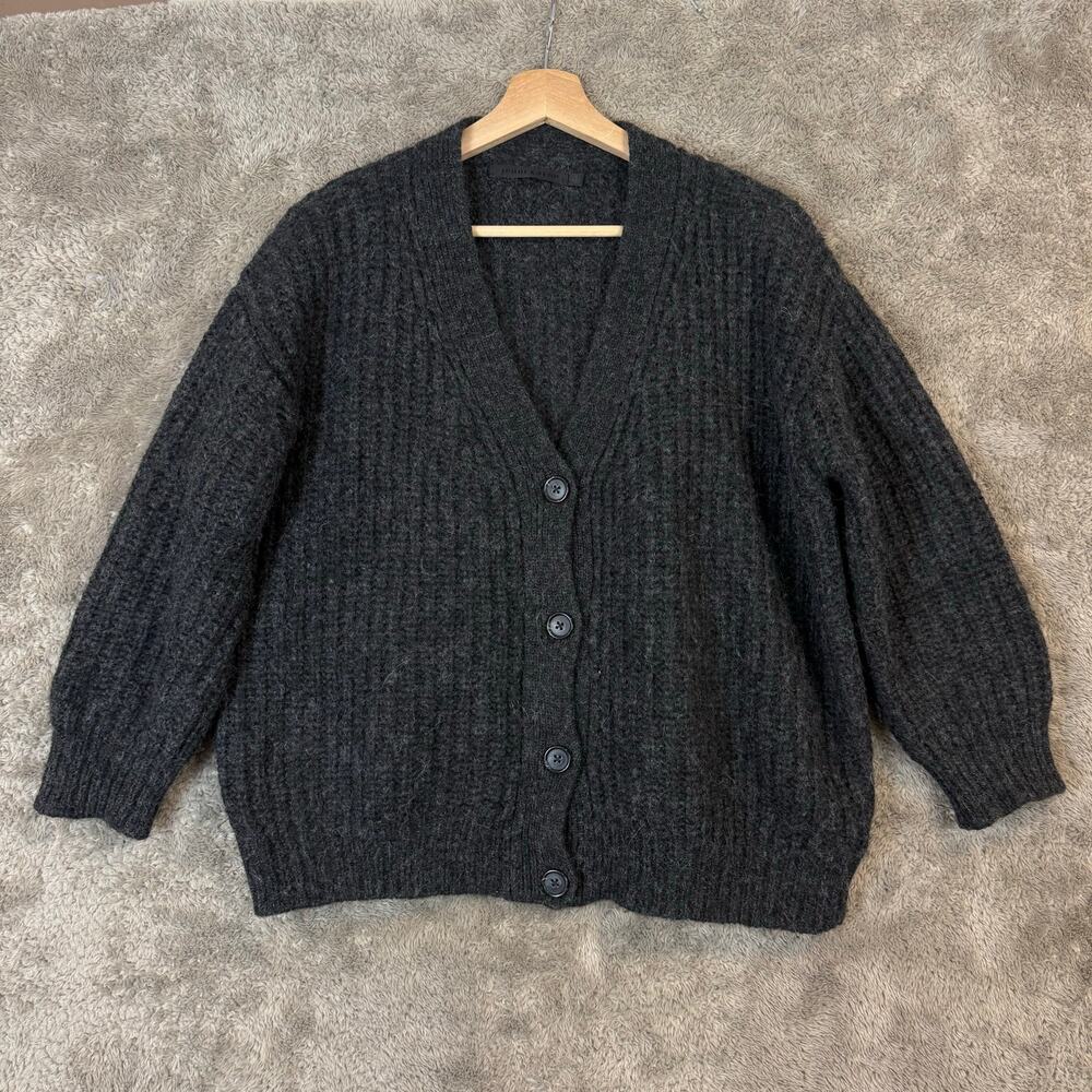 Jenni Kayne Alpaca Cocoon Cardigan Sweater S Gray Black Button Down